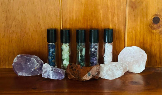 Essential Oil Roller Bottles with Crystal Chips